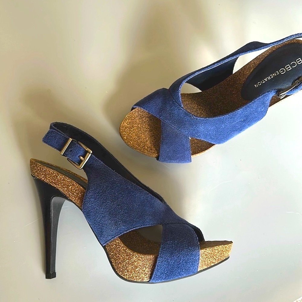 BCBG generation high heeled blue suede sandals